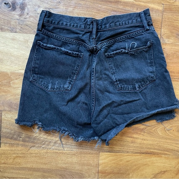 Agolde Distressed Black Non-Stretch Cotton Denim Shorts Dee High Rise - Picture 6 of 14